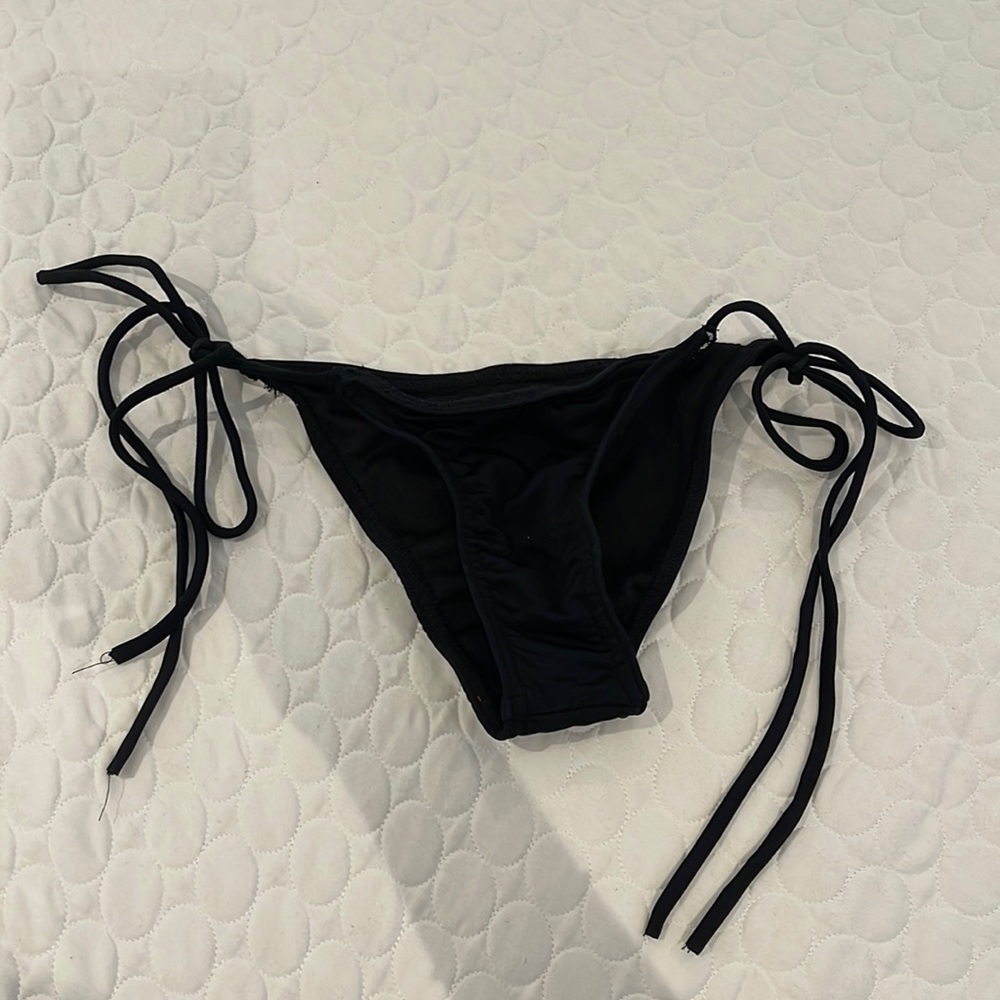 Women XS solid Black custom made bikini bottom side spaghetti straps